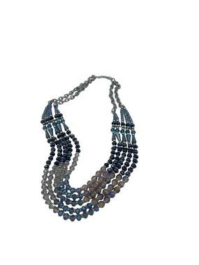 Beaded Multistrand Necklace Aurora Borealis Gradient Colors Blue Gray Shine